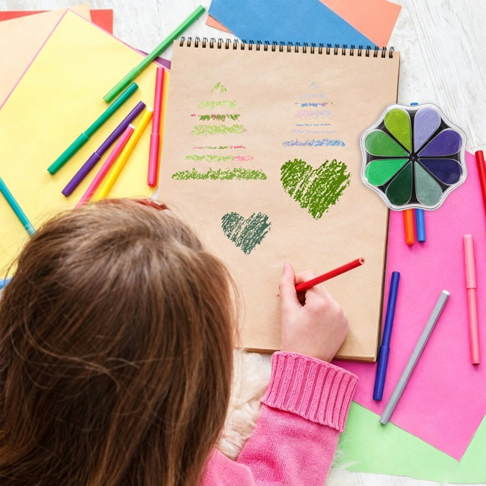 Art And Craft For Nursery - 다채로운 색상의 꽃잎 모양 잉크 패드,